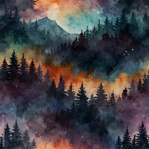 Mystical Night Sky and Dreamy Mountain Landscape