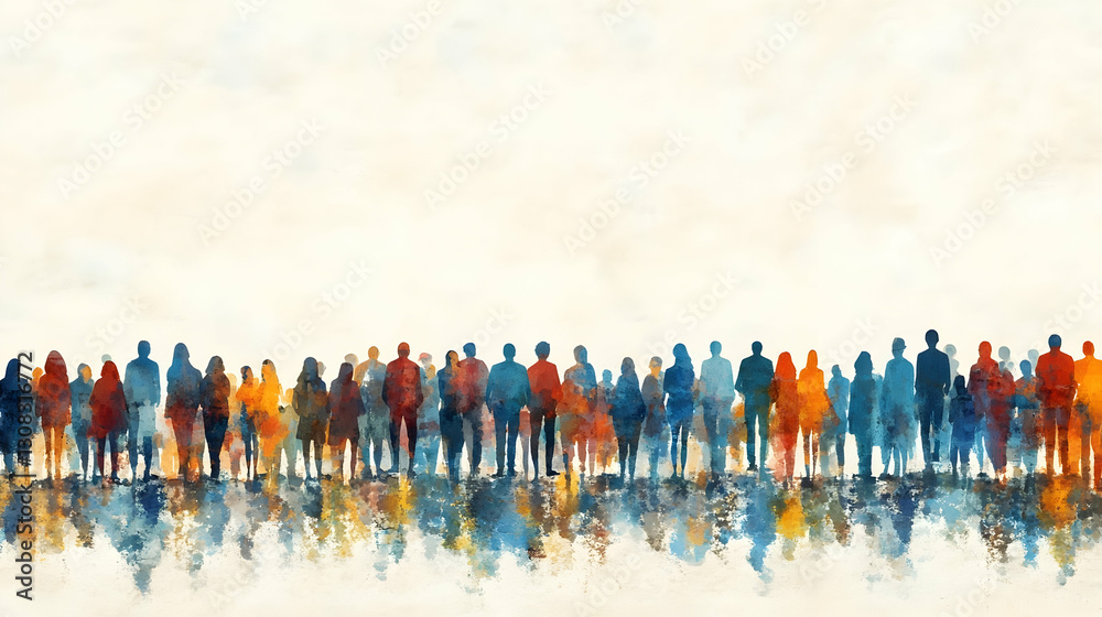 Naklejka premium Crowd of people in a watercolor style