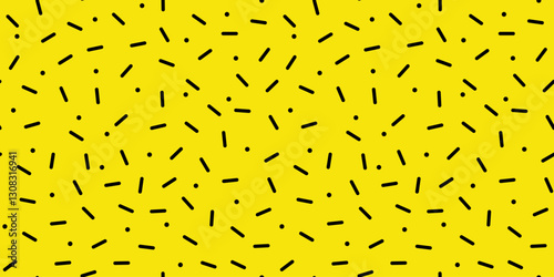Hand drawn Small Dash Pattern. Brush drawn blobs and spots. Naive seamless pattern on yellow background. Simple Vector Illustration.