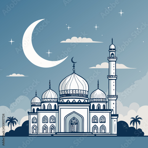 illustration of mosque in blue