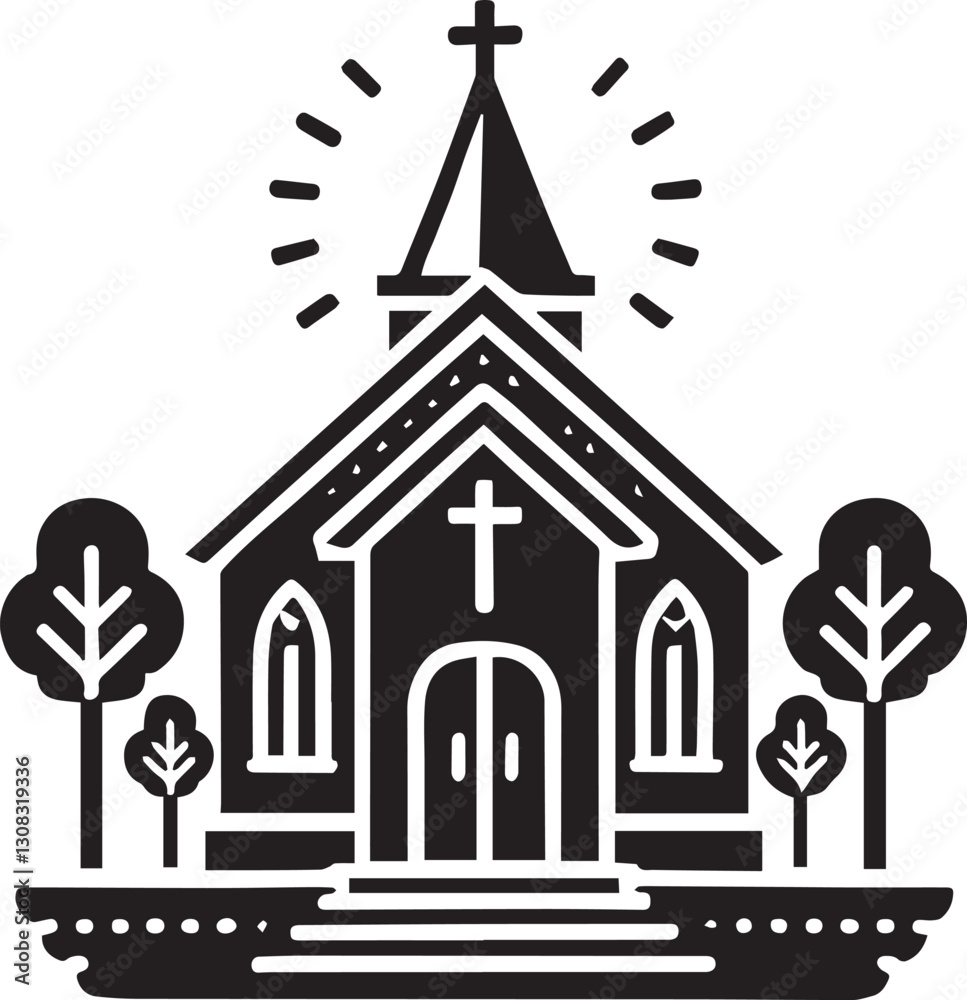 Fototapeta premium church icon vector illustration, black church silhouette vector, church logo vector, church silhouette vector isolated on white background
