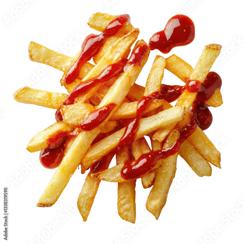 Wallpaper Mural Crispy golden French fries with ketchup drizzle isolated on white background ready for delicious snack or meal presentation Torontodigital.ca