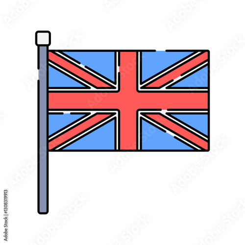 Union Jack Flag Flat design style, British flag on a pole, representing the UK, great for patriotic designs, tourism content, and national identity projects.