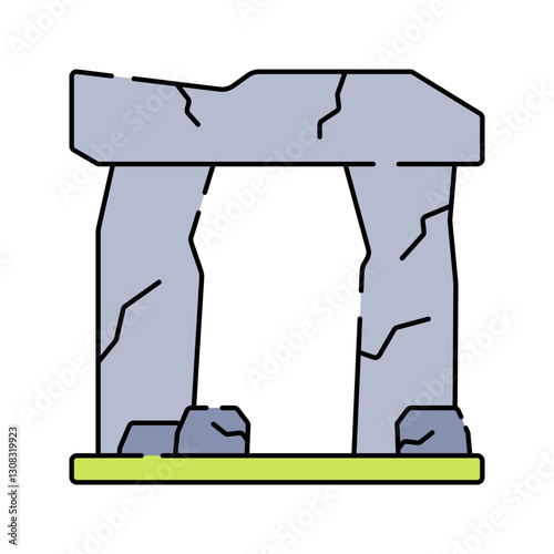Stonehenge Flat design style, grey stone monument, symbolizing ancient history, great for travel promotions, cultural projects, and historical presentations.