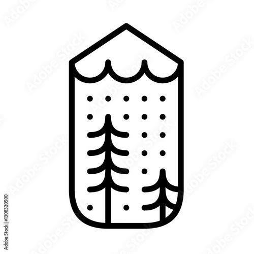 Nature landscape outline in frame with mountain, rain forest, flower, and village