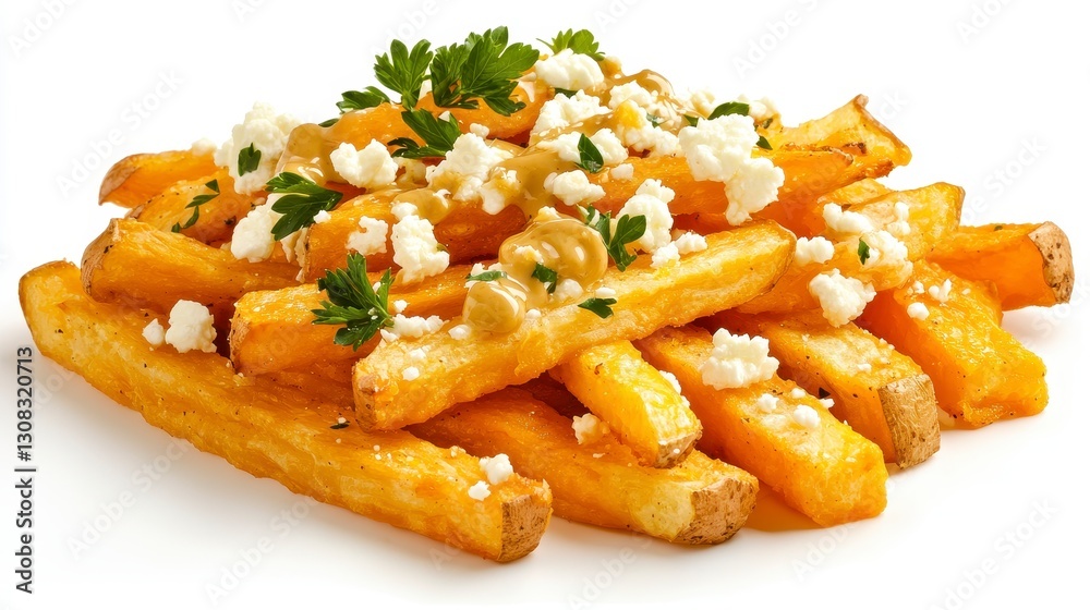 Delicious Sweet Potato Fries with Feta Cheese and Parsley Garnish A Culinary Delight Capture the essence of this vibrant dish with its warm, earthy tones and contrasting textures Ideal for showcasing Delicious Sweet Potato Fries with Feta Cheese and Parsley Garnish A Culinary Delight Capture the essence of this vibrant dish with its warm, earthy tones and contrasting textures Ideal for showcasing
