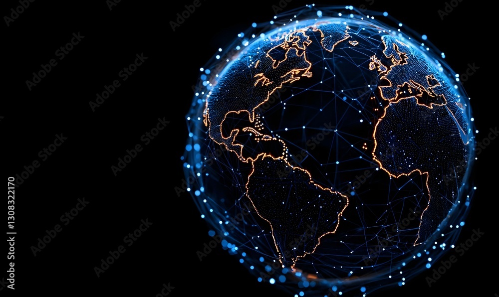 Fototapeta premium Global Network Connection with Visual Representation of Earth at Night