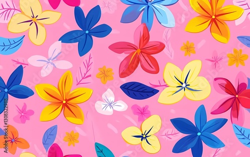 Wallpaper Mural 
Tropical leaves and flowers seamless pattern with colorful abstract shapes on a pink background, vector illustration, flat design.  Torontodigital.ca