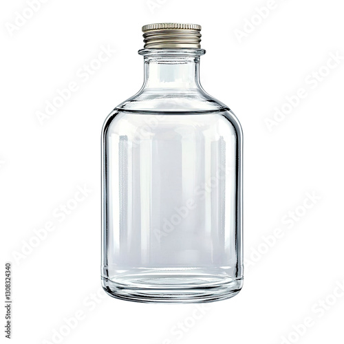 Wallpaper Mural Clear Glass Bottle with Metal Cap on White Background, Ideal for Storage or Beverage Use in Photography and Design Projects Torontodigital.ca