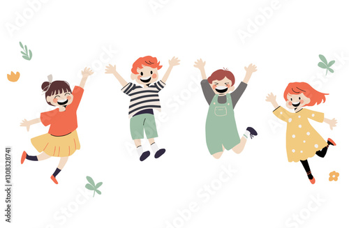 笑顔でジャンプする子ども達