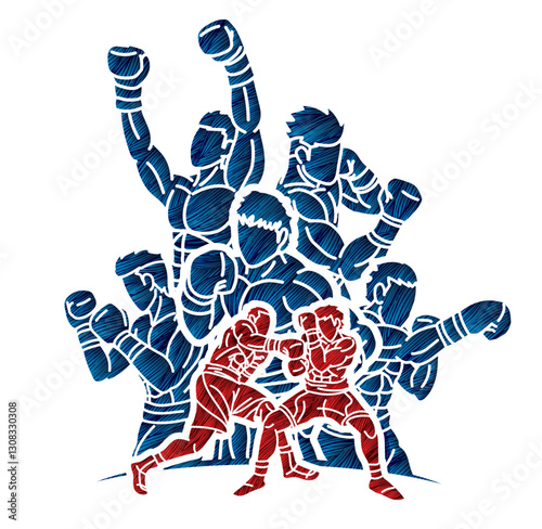 Silhouette Boxing Sport Group of Boxer Mix Action Cartoon Graphic Vector