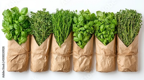 Explore the vibrant world of culinary herbs with this captivating image showcasing fresh basil, thyme, and other aromatic greens Perfect for recipe inspiration, gardening enthusiasts, or anyone