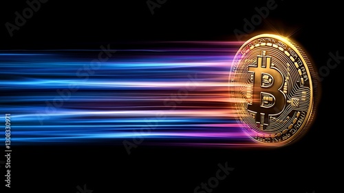 Fast Bitcoin cryptocurrency coin in motion.