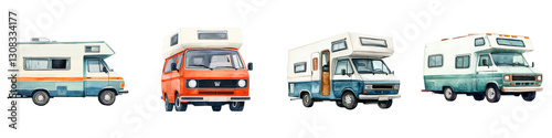 Collection of diverse vintage campers motorhomes and recreational vehicles showcasing the evolution of mobile living and outdoor adventure for leisure travel and family vacations