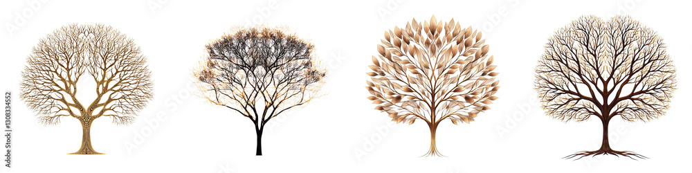 Fototapeta premium A set of four stylized tree depicting the changes in nature through the seasons The trees are shown in various and abstract designs showcasing their silhouettes branches