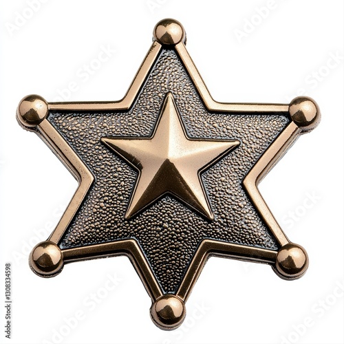 A traditional sheriff star badge with distinctive design elements representing law enforcement and community safety photo