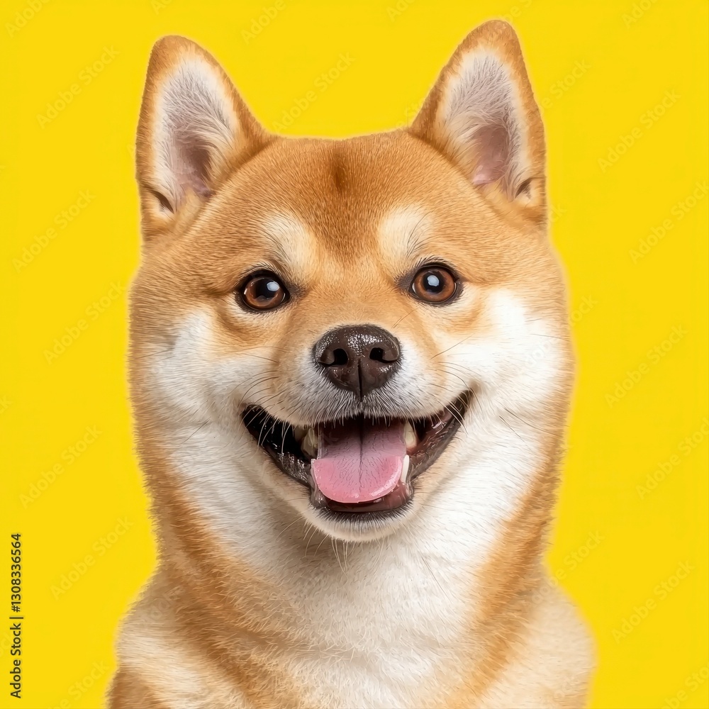 Delightful dog posed against a vibrant yellow background showcasing its unique traits and cheerful personality Delightful dog posed against a vibrant yellow background showcasing its unique traits and cheerful personality