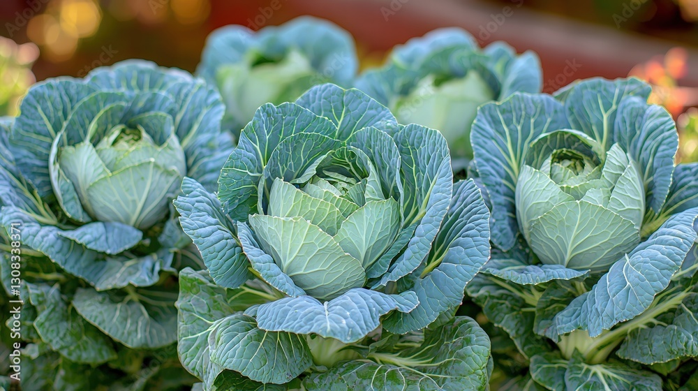 Obraz premium Abundant bunch of fresh green cabbage with crisp leaves ready for culinary preparation