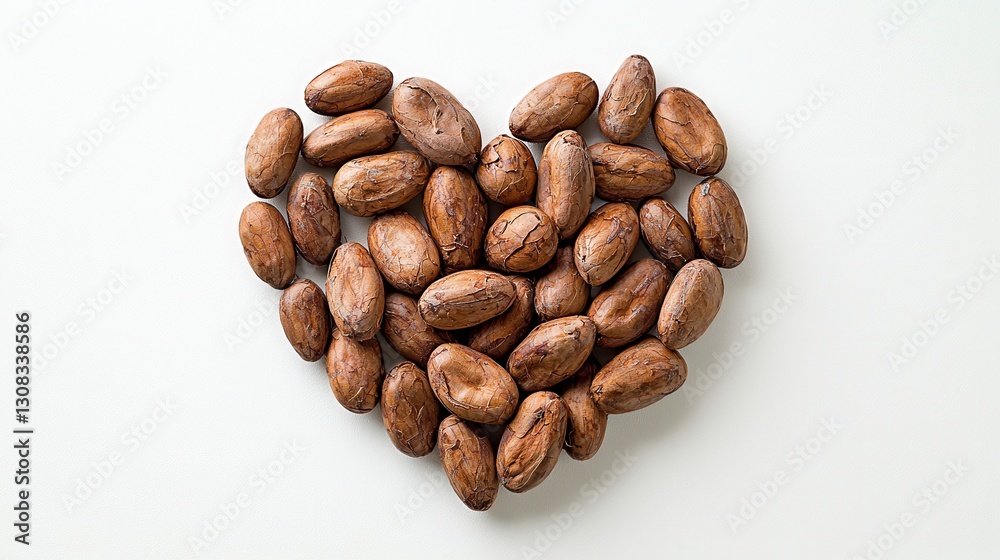 Indulge in the rich, natural beauty of cacao beans, meticulously arranged to form a captivating heart shape against a clean, minimalist white background This striking image evokes feelings of love Indulge in the rich, natural beauty of cacao beans, meticulously arranged to form a captivating heart shape against a clean, minimalist white background This striking image evokes feelings of love
