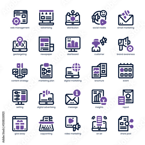 Marketing Campaign Icon pack for your website, mobile, presentation, and logo design. Marketing Campaign Icon dual tone design. Vector graphics illustration and editable stroke.