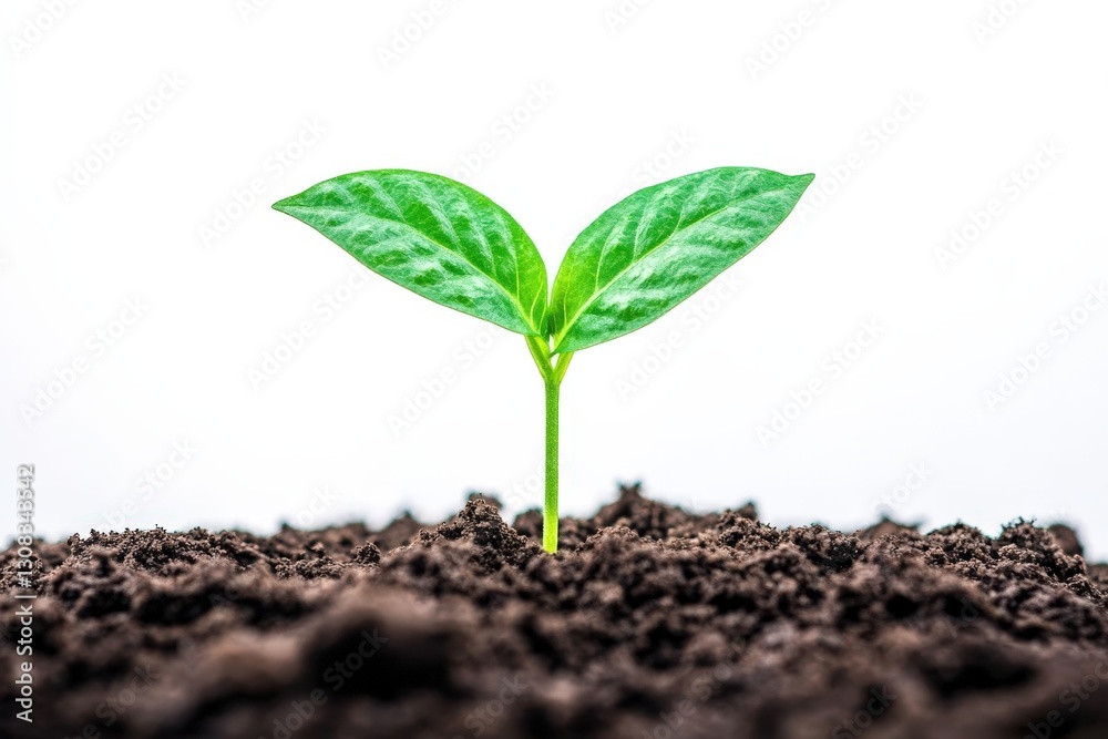 A Young Green Plant Emerging From Dark Brown Soil A Young Green Plant Emerging From Dark Brown Soil