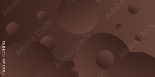 Abstract horizontal rectangular background with brown gradient bubbles. Minimalistic geometric background in dark chocolate colors with circles. Trendy volumetric 3d balls background design.
