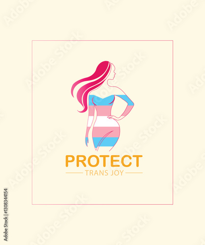 Protect Trans Joy Minimalist Vector Illustration with Confident Feminine Silhouette in Trans Pride Colors