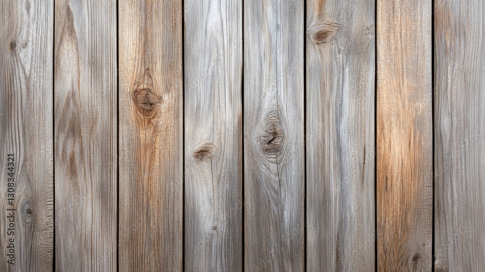 Naklejka premium Rustic Weathered Wooden Planks - Close-up texture of aged gray and brown wooden planks, perfect for backgrounds or design projects. Natural wood grain visible