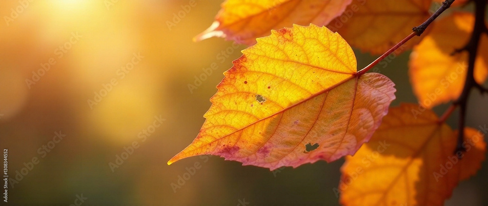 Generate a detailed, high-resolution AI photo of a close-up view of golden autumn leaves, displaying intricate leaf fiber details. Emphasize depth of field, a warm, inviting mood, and soft, diffused Generate a detailed, high-resolution AI photo of a close-up view of golden autumn leaves, displaying intricate leaf fiber details. Emphasize depth of field, a warm, inviting mood, and soft, diffused