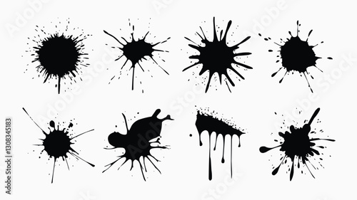 High-Resolution Digital Illustration of Black Paintbrush Strokes in a Grid Layout