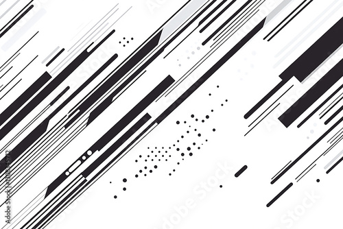 Abstract black and white lines creating dynamic motion across a minimalist background