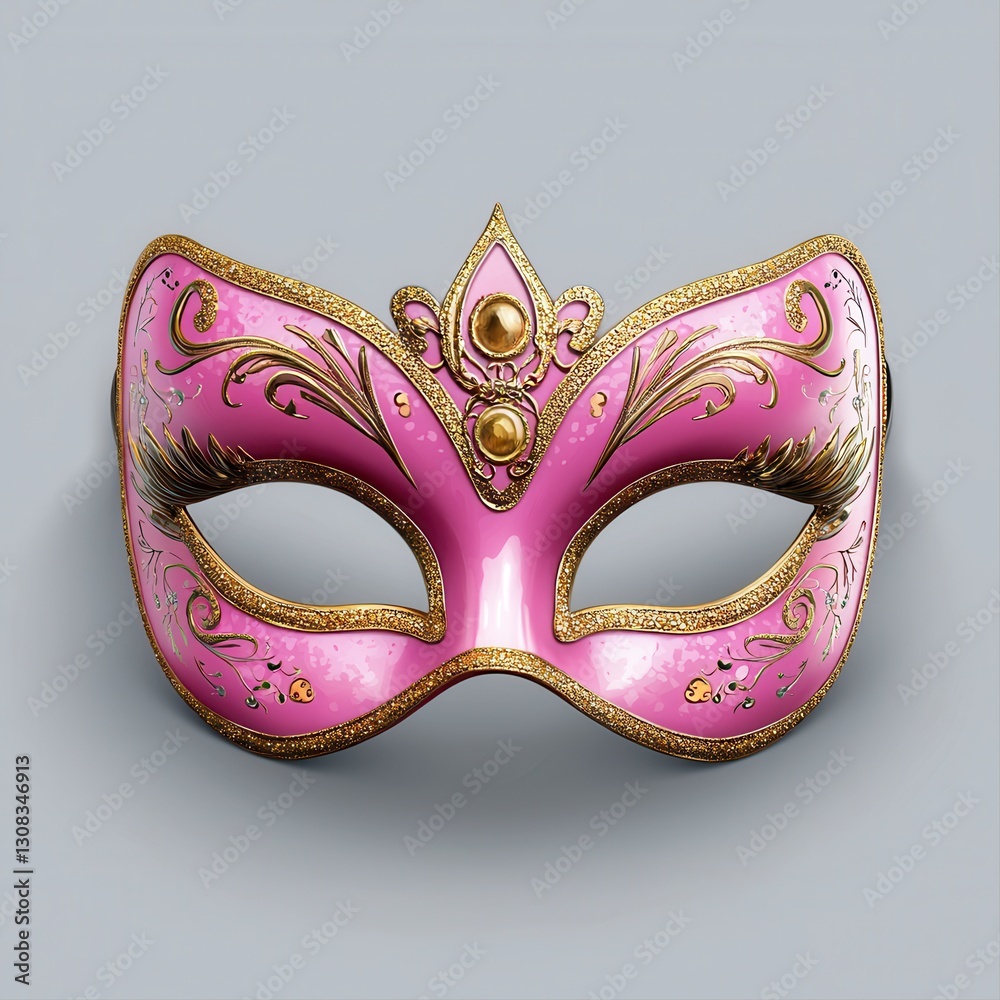 Cheerful pink mask displayed multiple times on a neutral background perfect for costume parties and creative celebrations Cheerful pink mask displayed multiple times on a neutral background perfect for costume parties and creative celebrations