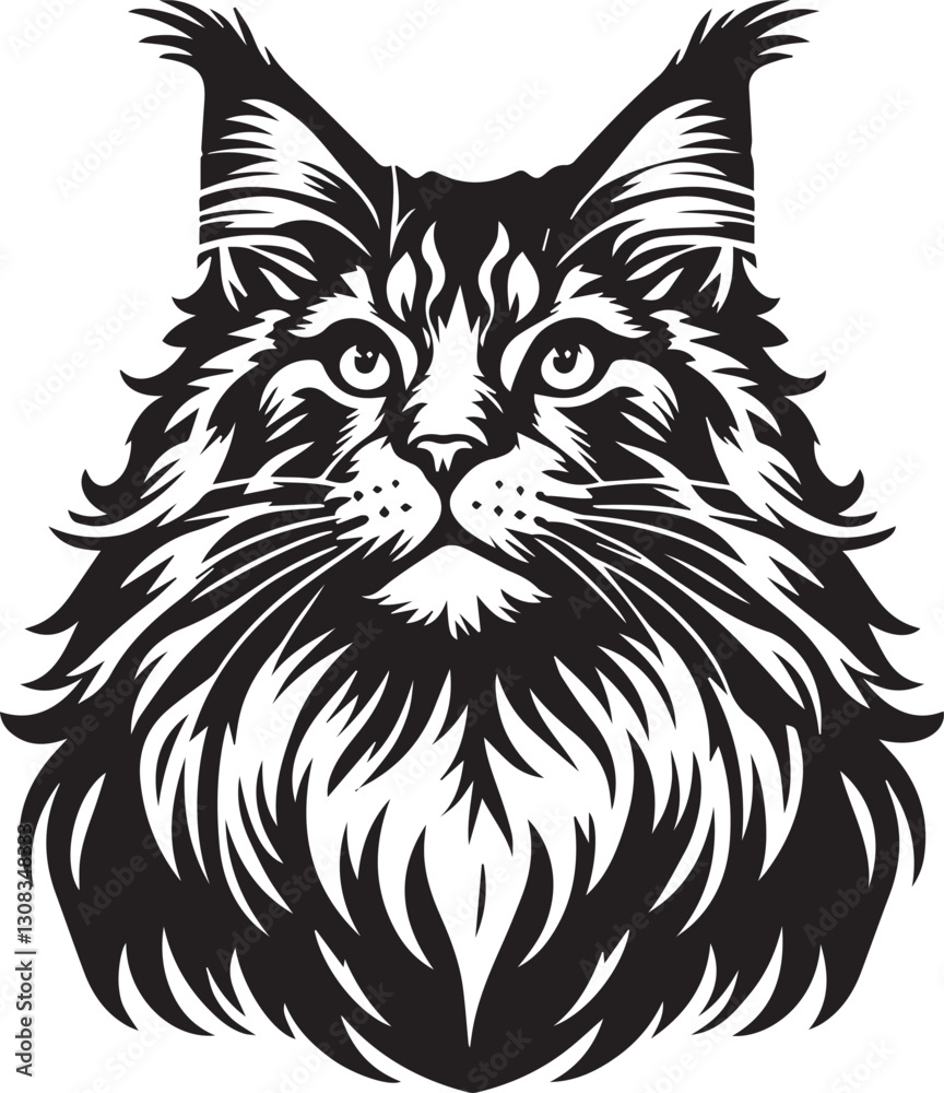 Fototapeta premium Maine coon cat vector in black and white