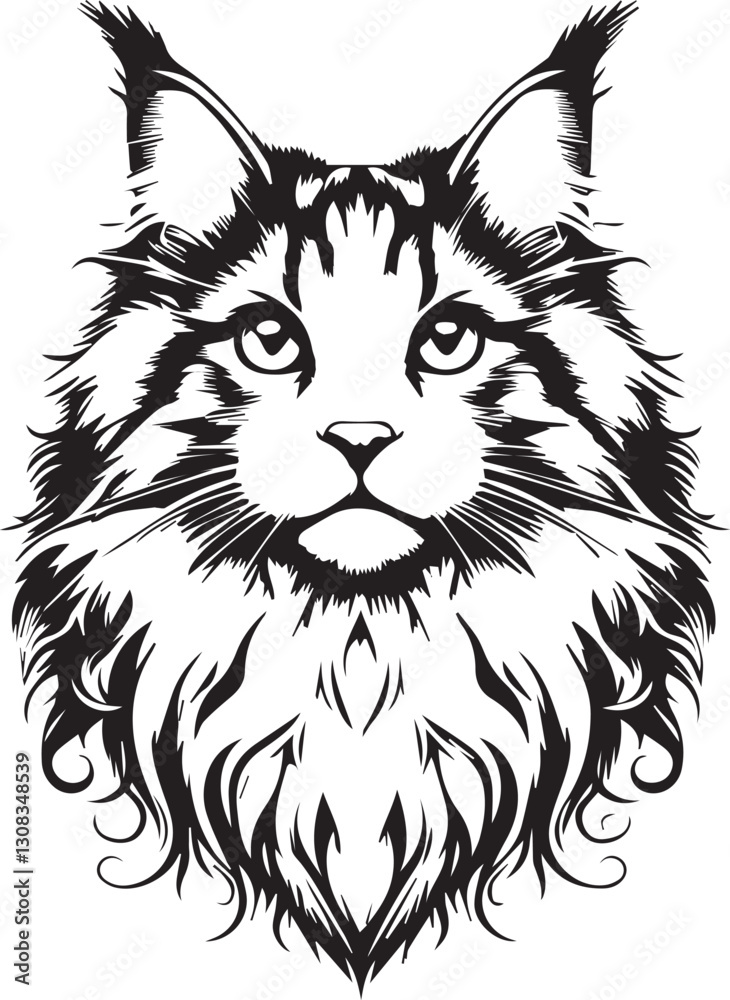 Maine coon cat vector in black and white Maine coon cat vector in black and white
