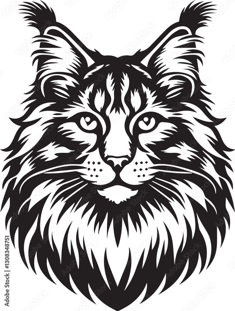 Obraz premium Maine coon cat vector in black and white