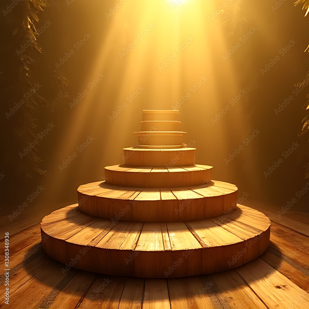 Obraz premium Bamboo Podium with Warm Golden Lighting