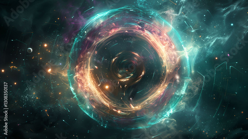 Mystical Portal with Swirling Light Energy and Glowing Symbols