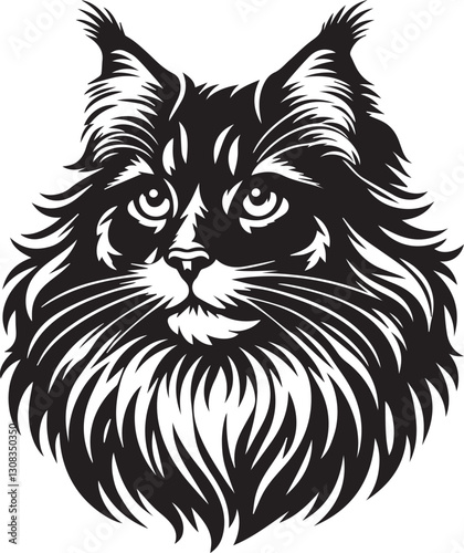 Maine coon cat vector in black and white