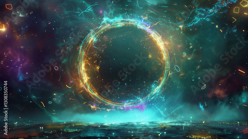 Mystical Portal with Swirling Light Energy and Glowing Symbols