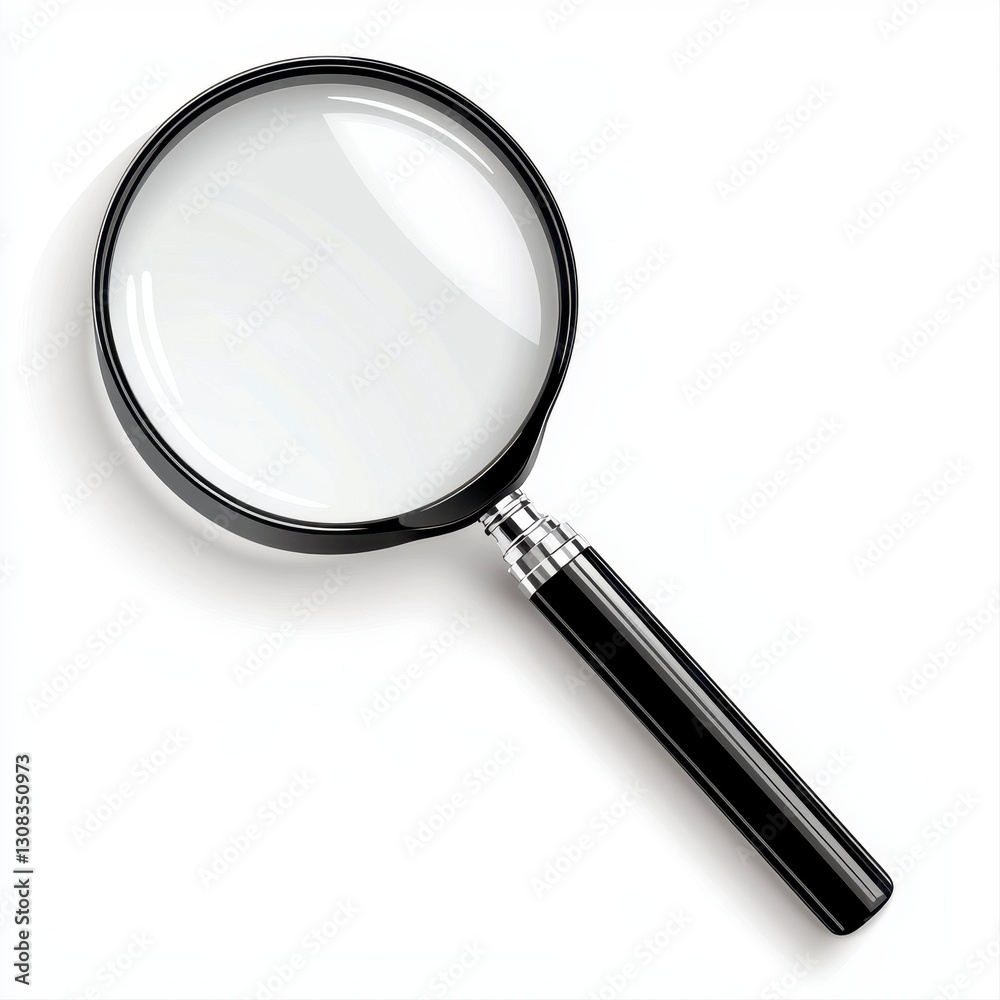 Classic design of a magnifying glass providing clear visuals and enhancing the details of objects under observation Classic design of a magnifying glass providing clear visuals and enhancing the details of objects under observation