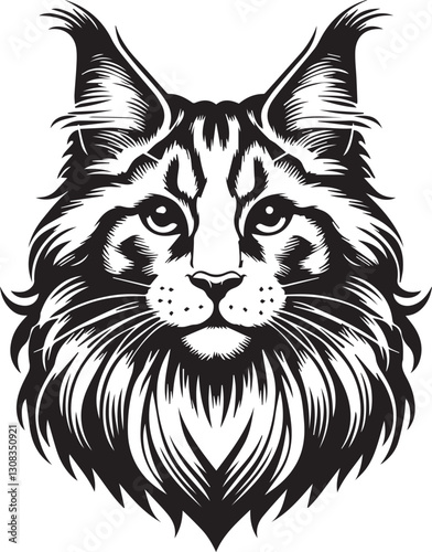 Maine coon cat vector in black and white