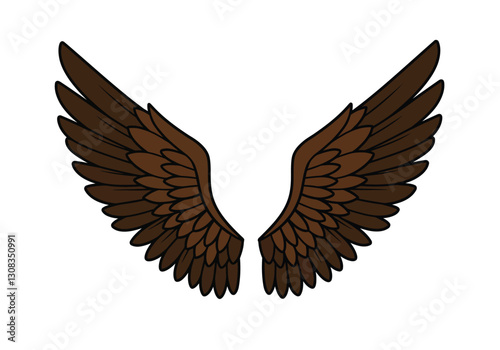 Clip art eagle wings. Brown eagle wings with detailed feathers spread open symmetrically. Vector illustration design.