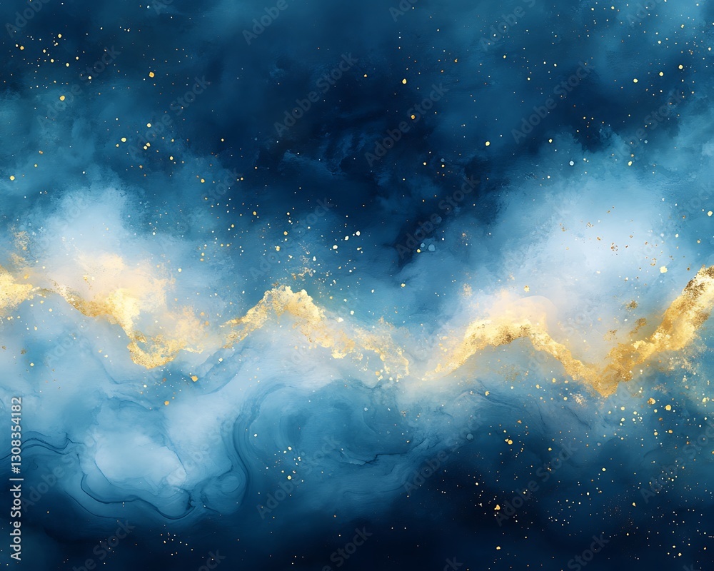 Fototapeta premium Abstract blue and gold nebula texture.