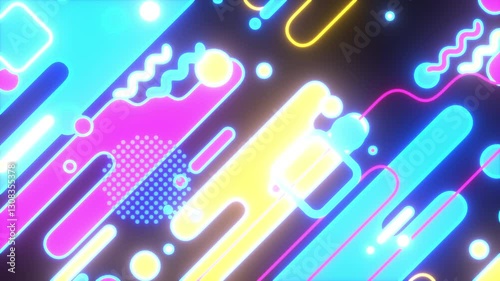 右上へ上っていくストライプのポップなモーショングラフィックス - CMYKネオンカラー