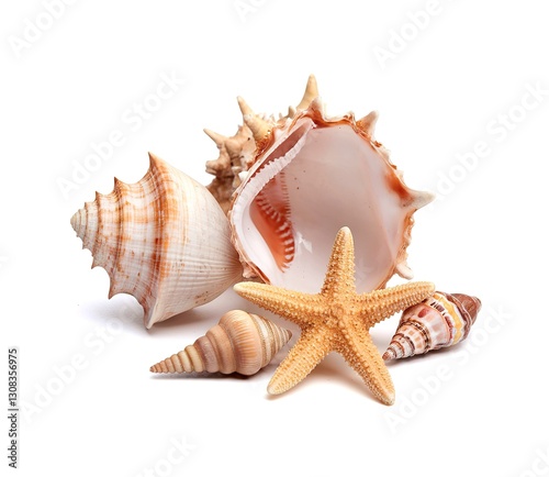Seashells, conch on white isolated background