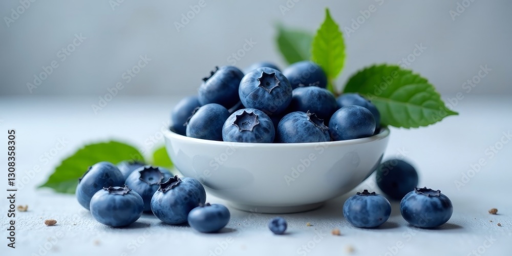 A Bowl of Freshly Harvested Blueberries with Lush Green Leaves, Ready for Consumption A Bowl of Freshly Harvested Blueberries with Lush Green Leaves, Ready for Consumption