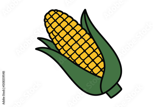 Ear of corn clipart. This image shows a yellow ear of corn with green husks. Vector illustration design.