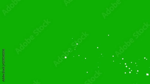 White glitter sparkles in curve path with green screen background