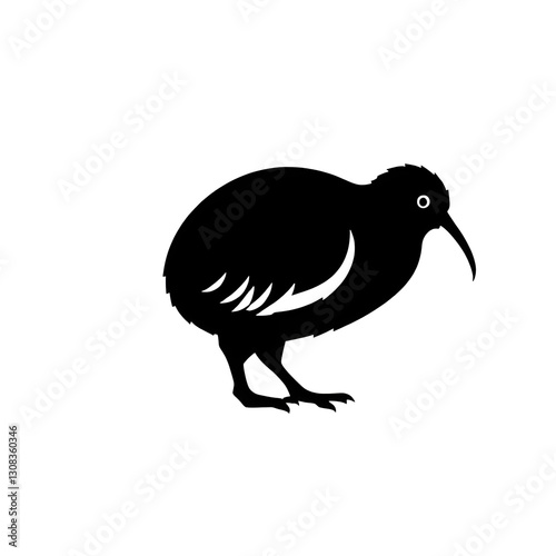 Kiwi bird cartoon illustration icon, black silhouette vector