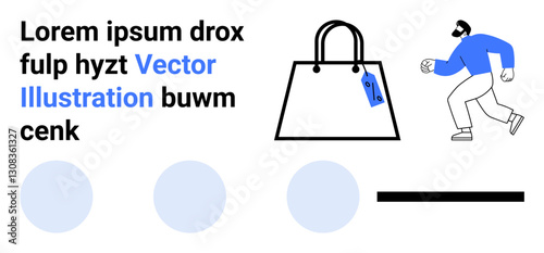 A person rushing toward a handbag with a visible price tag. Ideal for retail, shopping, fashion, e-commerce, discounts, promotions, advertising, flat landing page banner